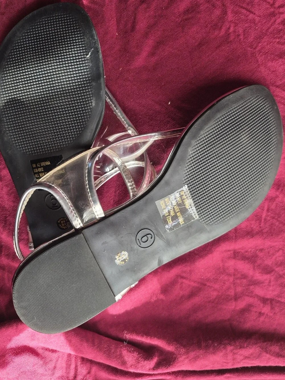 Arizona Jean Co Brenna Silver Metallic Clear Strap Sandals Size 6